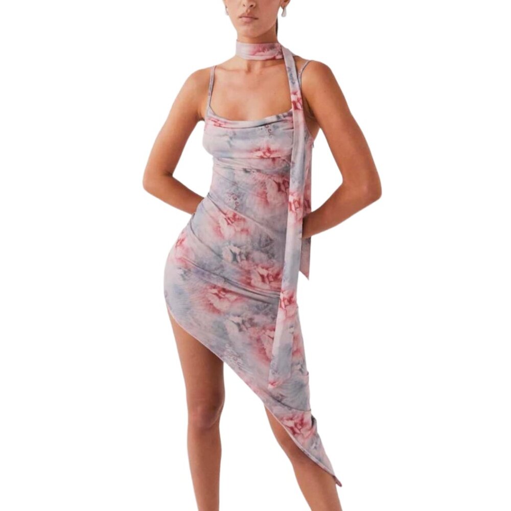 NWT Peppermayo in Your Dreams Asymmetric Hem Midi Dress Neck Tie Coquette Party